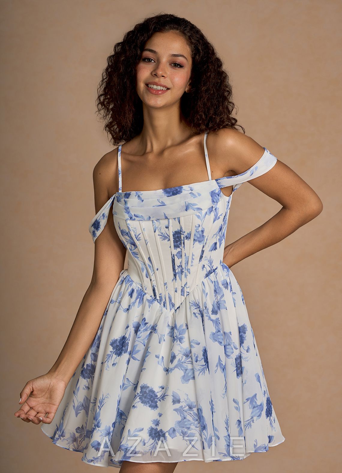 Quilla Blue And White Floral Mini Dress