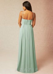 Azazie Kyedae Agave A-Line V-Neck Pleated Chiffon Dress agave