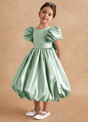 Azazie Jellybean Agave Ball-Gown Ruched Matte Satin Dress agave