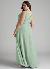 Azazie Flora Agave A-Line Pleated Chiffon Dress agave