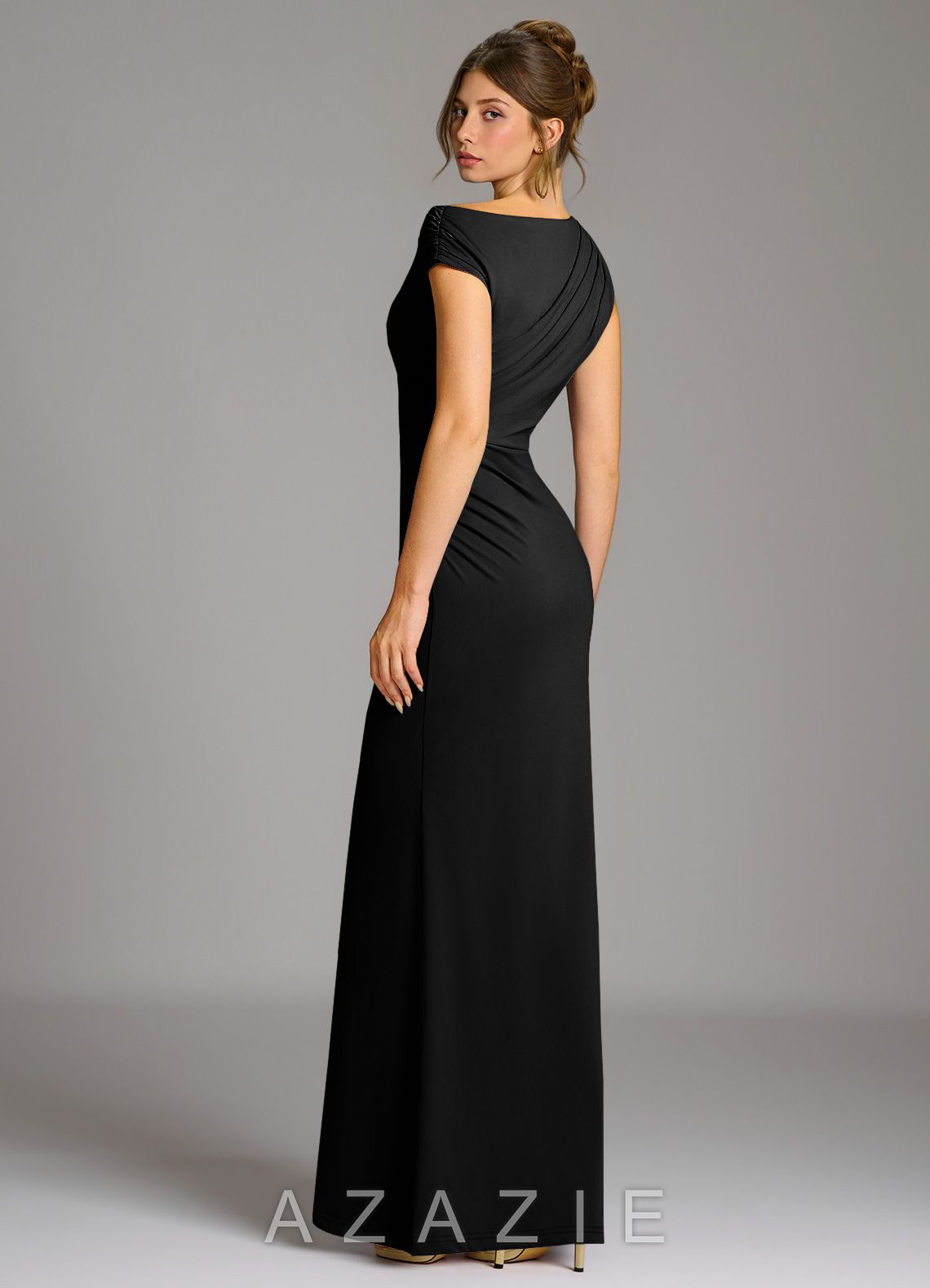 Azazie Nazanin Black Mermaid Off the Shoulder Premium Stretch Jersey Dress black