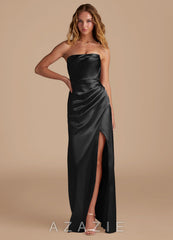Azazie Leonis Black Mermaid Pleated Metallic Satin Convertible Dress