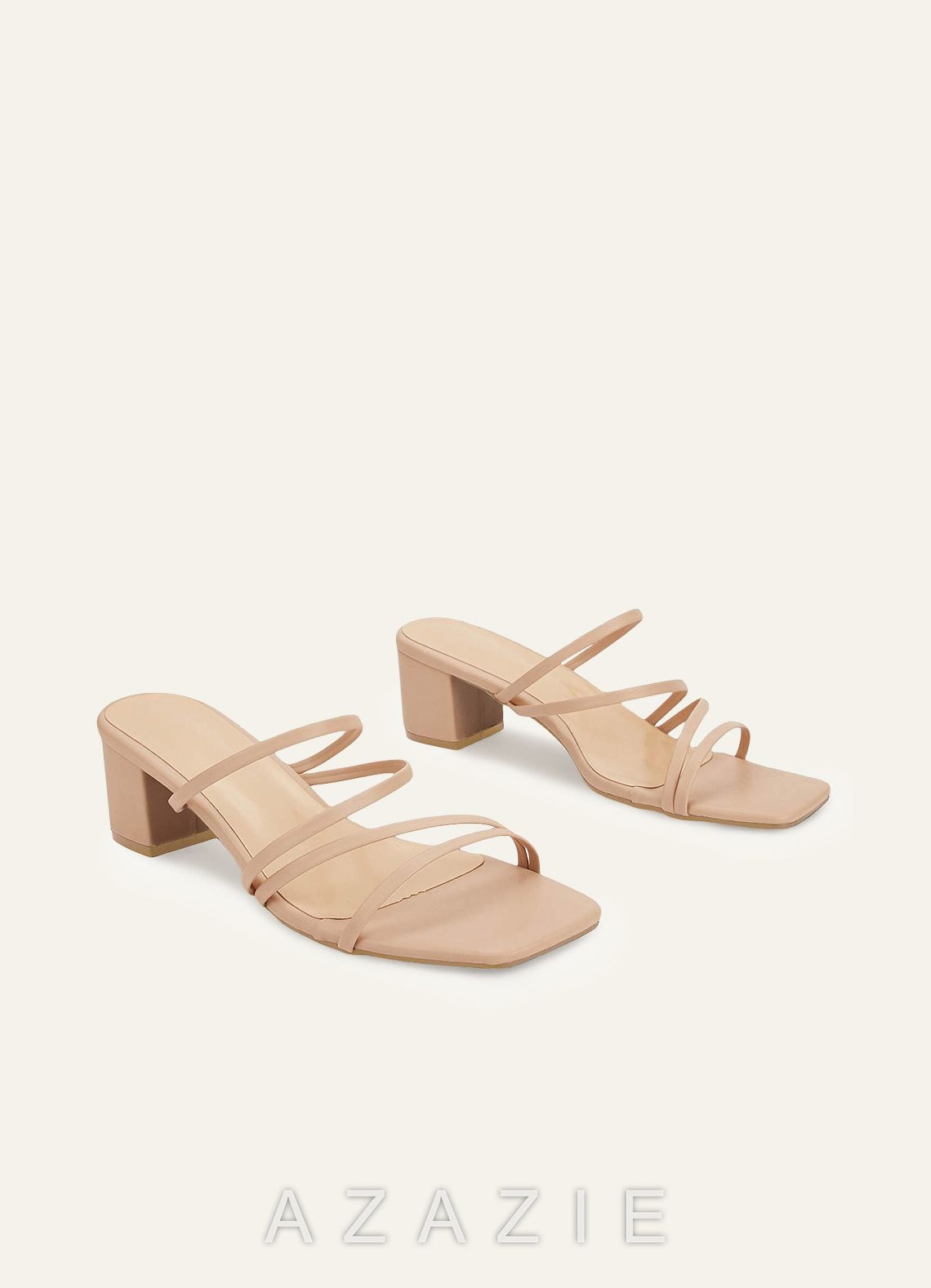 Nude Strap Low Heel Sandals