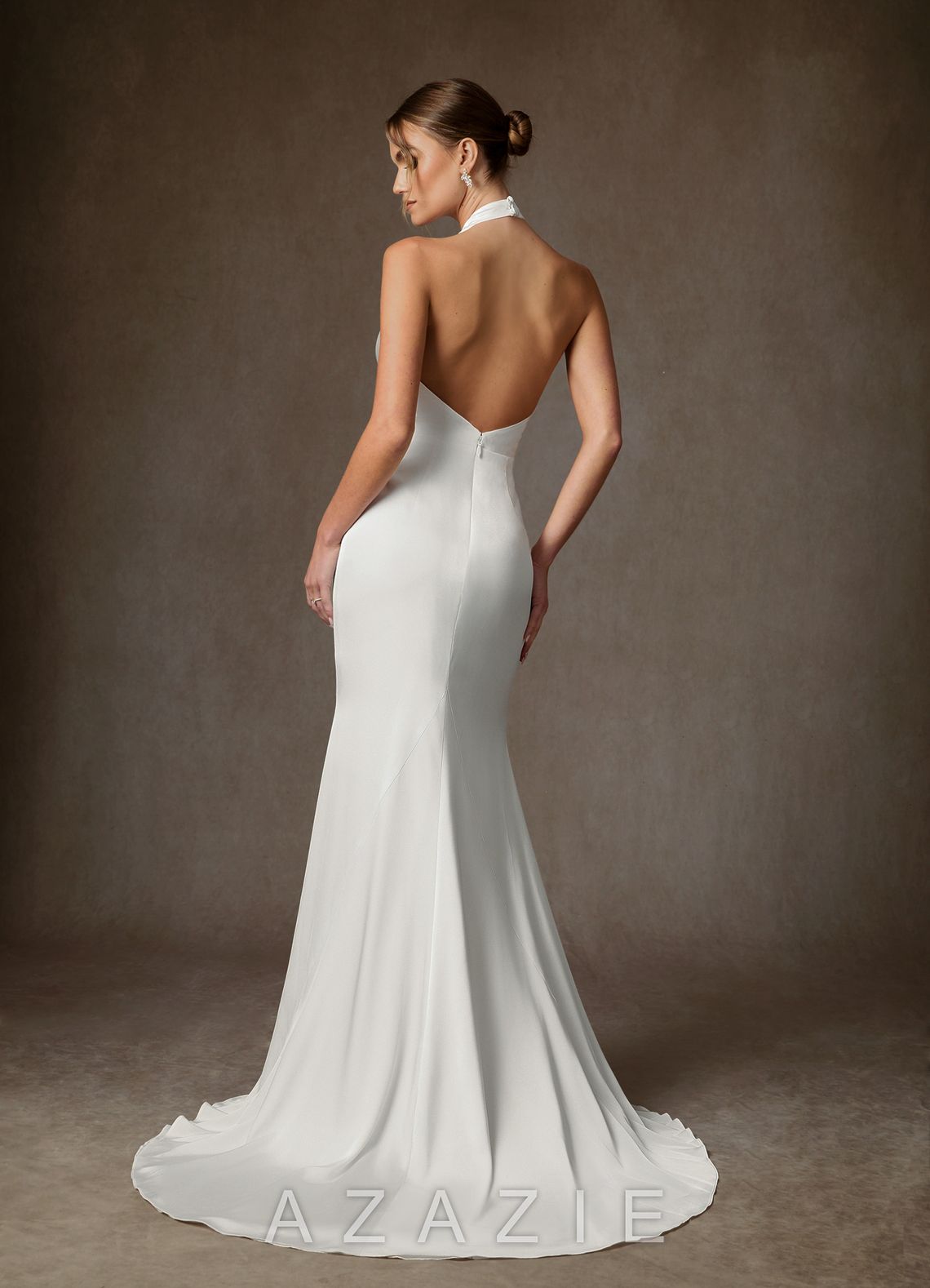 Azazie Tulipa Diamond White Sheath High Neck Stretch Satin Dress diamond_white