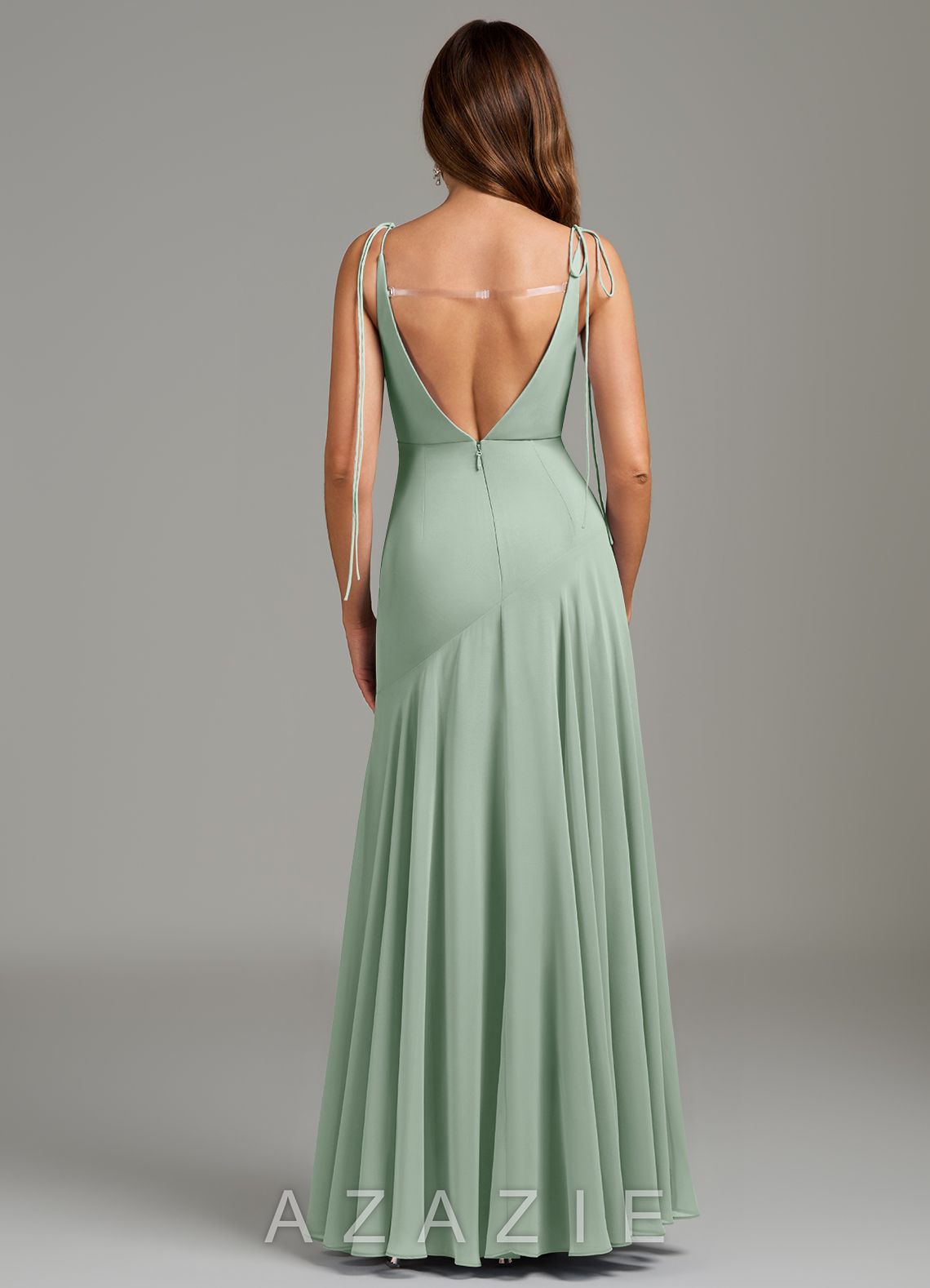 Azazie Dawn Agave Mermaid Pleated Chiffon Dress agave