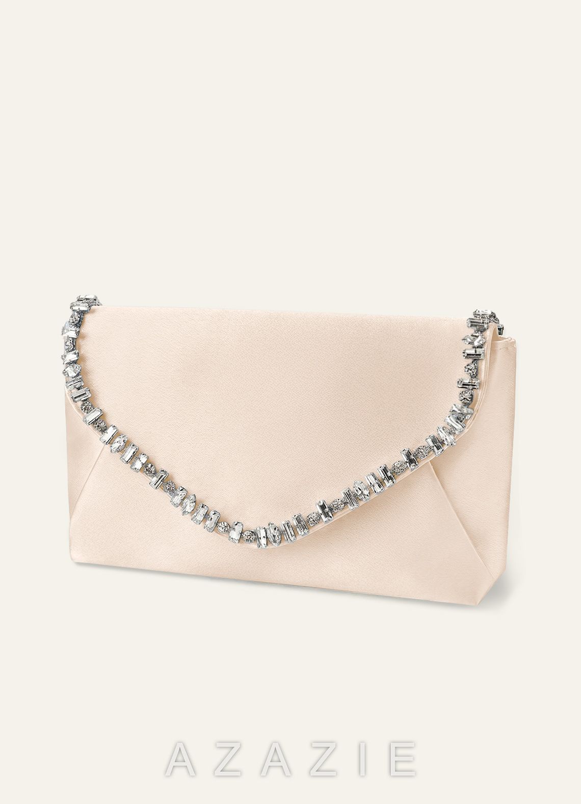 Matching Color Crystal Trim Satin Evening Clutch Bag with Chain Strap