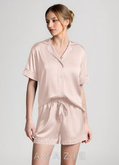 Satin Lace Trim Short Sleeve Pajama Set