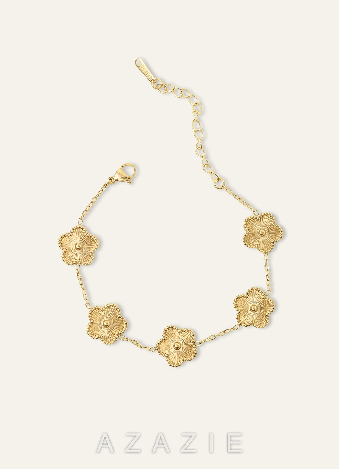 18K Gold Plated Stainless Steel Five-Leaf Clover Charm Bracelet