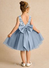 Azazie Butterfly Dusty Blue A-Line Lace Dress