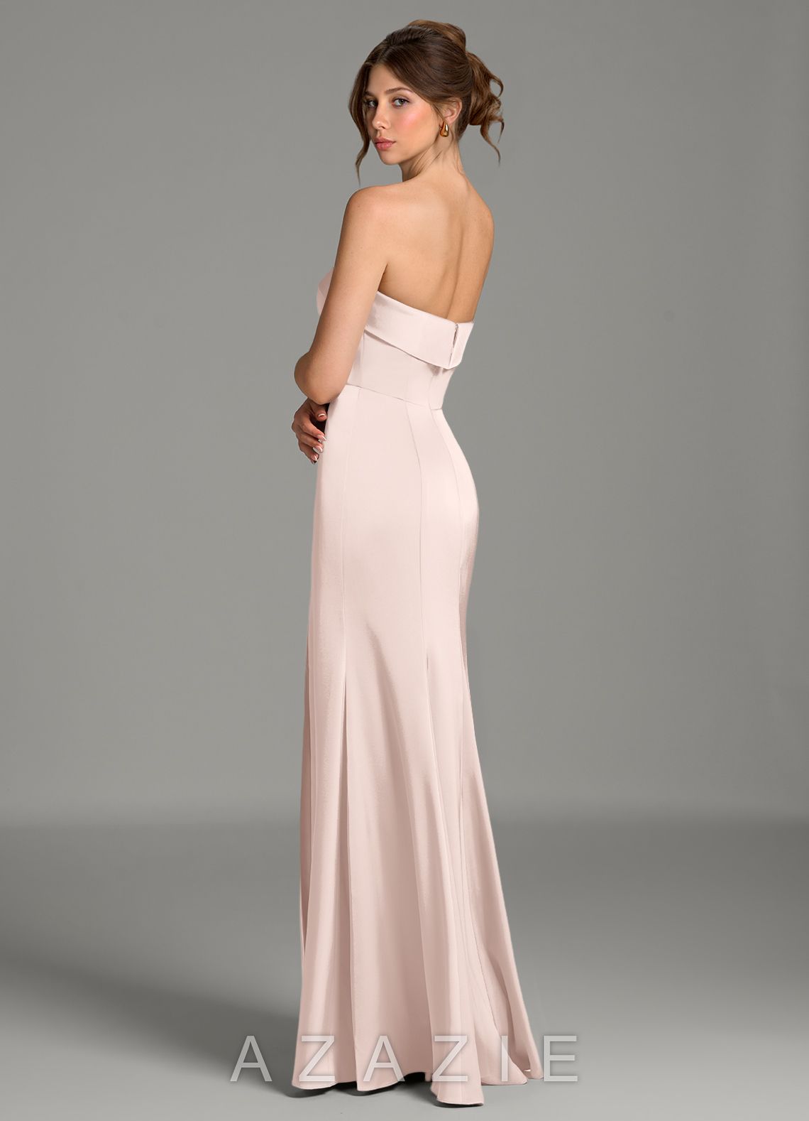 Azazie Helena Blushing Pink Mermaid Strapless Stretch Satin Dress blushing_pink