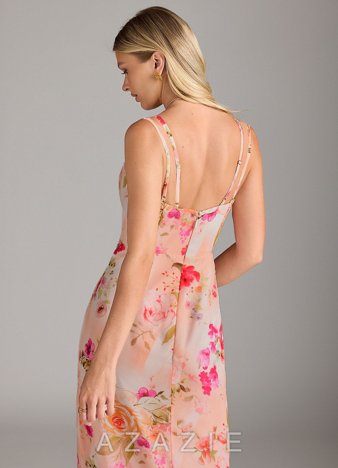 Azazie Leo Abstract Bouquet Floral Mermaid V-Neck Pleated Chiffon Dress abstract_bouquet_floral