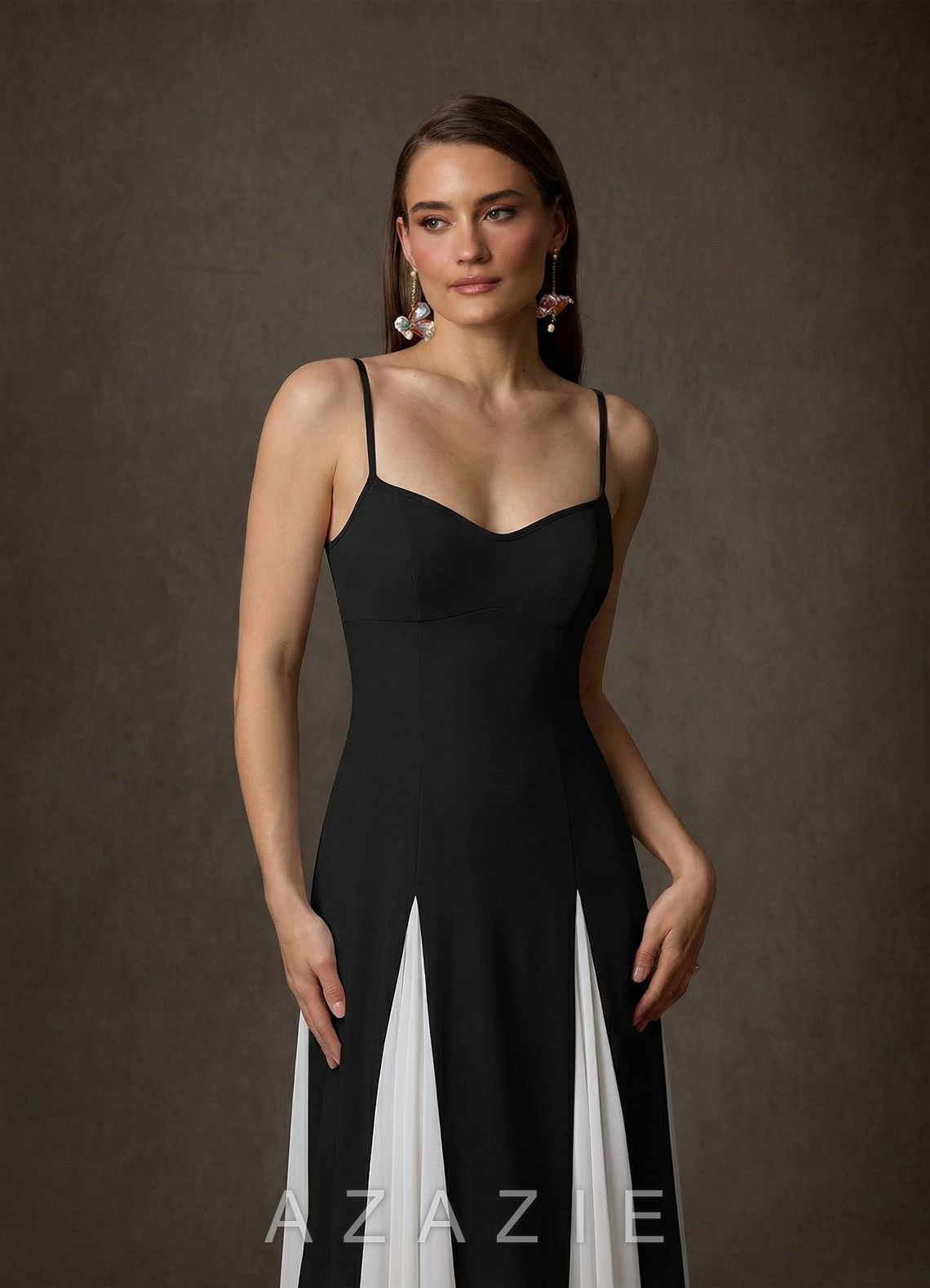 Azazie Anika Black Diamond White A-Line Sweetheart Neckline Stretch Crepe Dress black/diamond_white