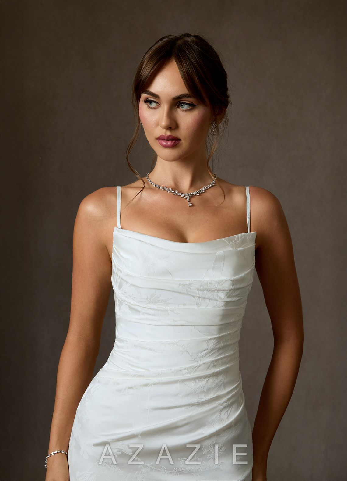 Azazie Elyse Diamond White Mermaid Strapless Floral Jacquard Dress diamond_white
