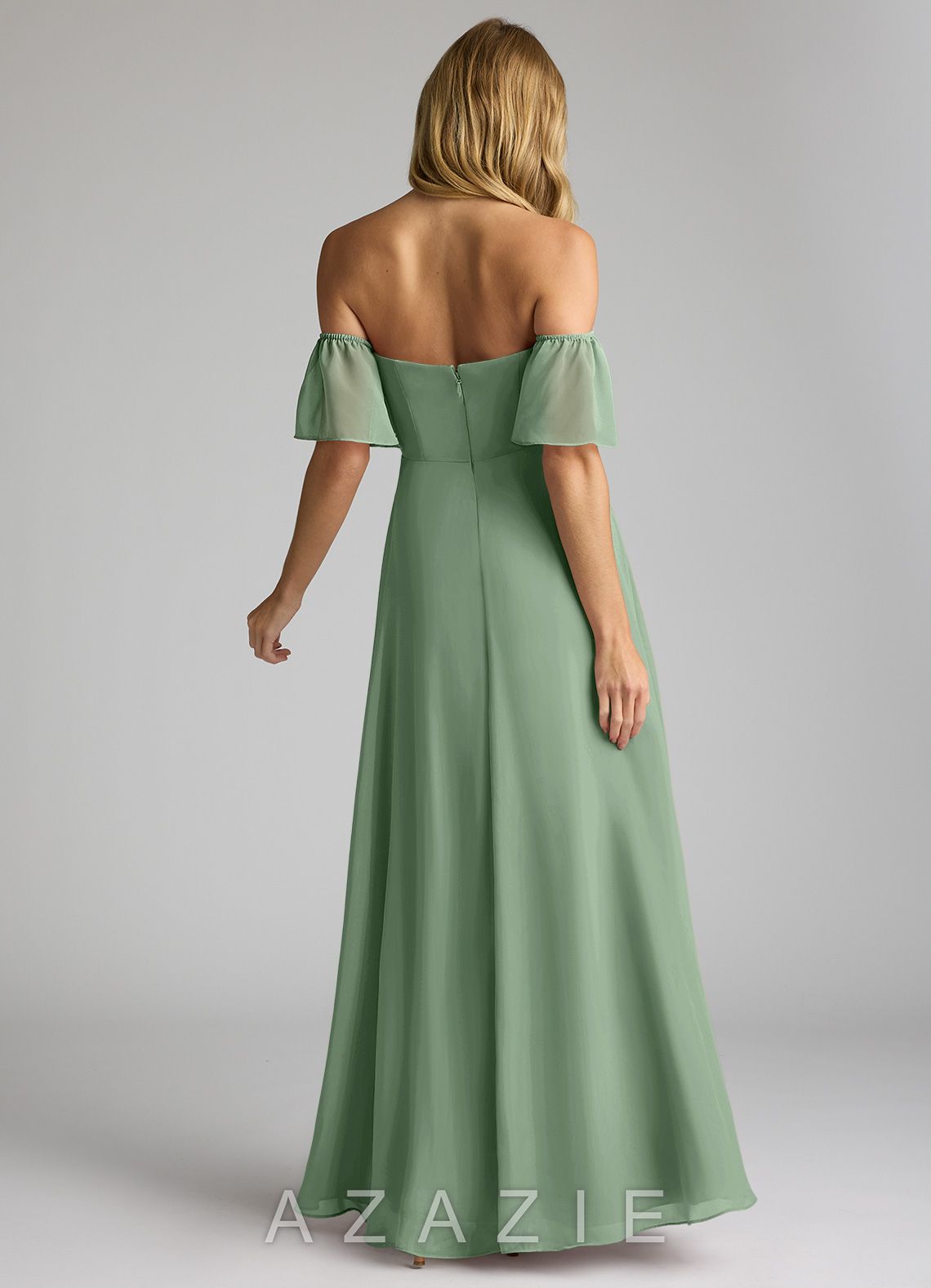 Azazie Sue Matcha A-Line Off the Shoulder Chiffon Convertible Dress matcha