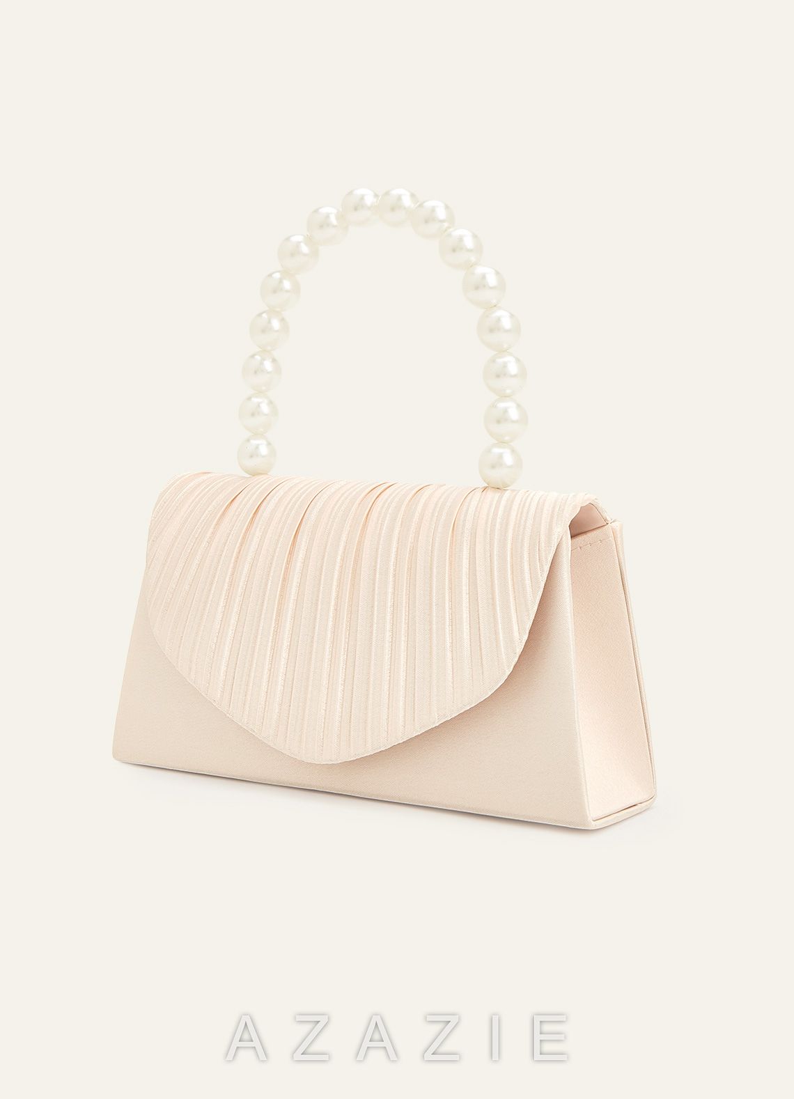 Pearl Handle Pleated Satin Envelope Handbag