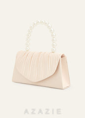 Pearl Handle Pleated Satin Envelope Handbag