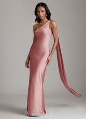 Azazie Juniper Dusty Rose Mermaid One Shoulder Stretch Satin Dress