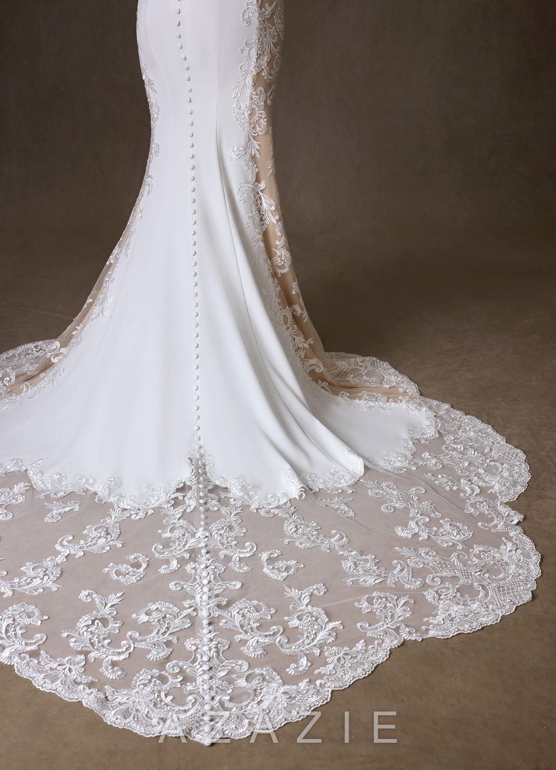 Azazie Estephanie Wedding Dress Diamond White Nude Mermaid Sequins Stretch Crepe Dress diamond_white/nude