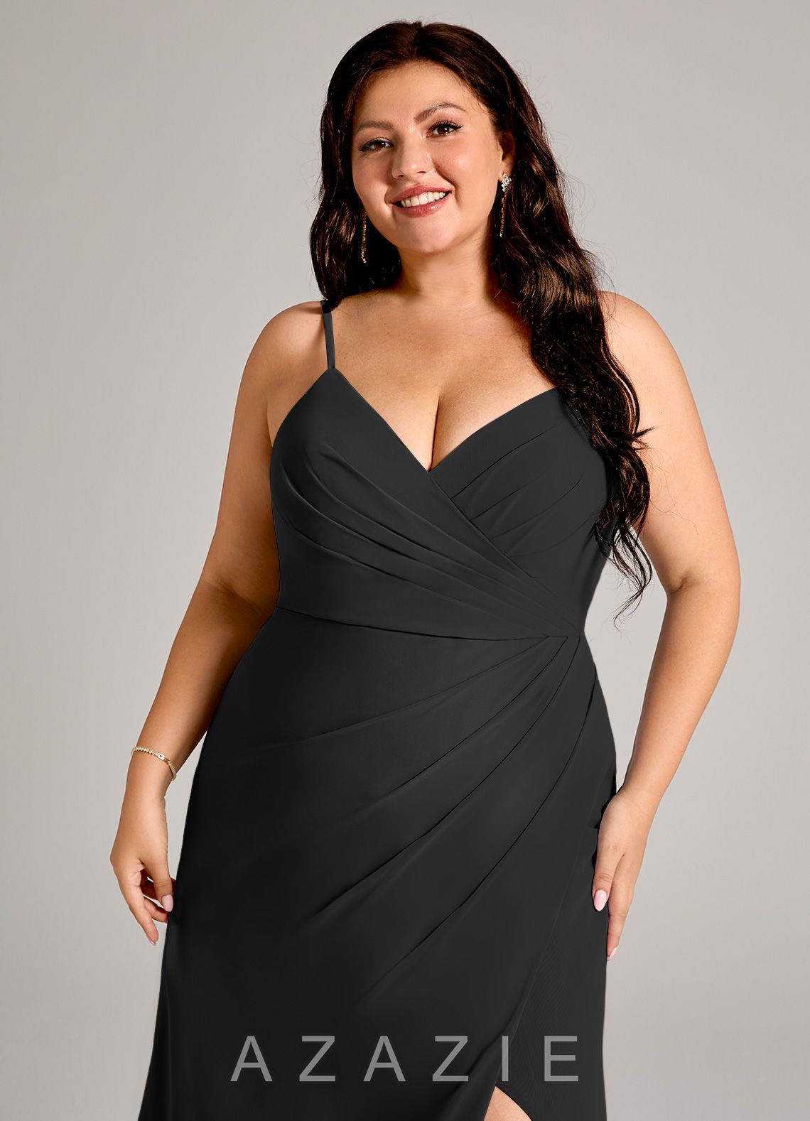Azazie Maci Black Sheath Pleated Chiffon Dress black