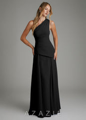 Azazie Holly Black A-Line Corset Chiffon Dress black