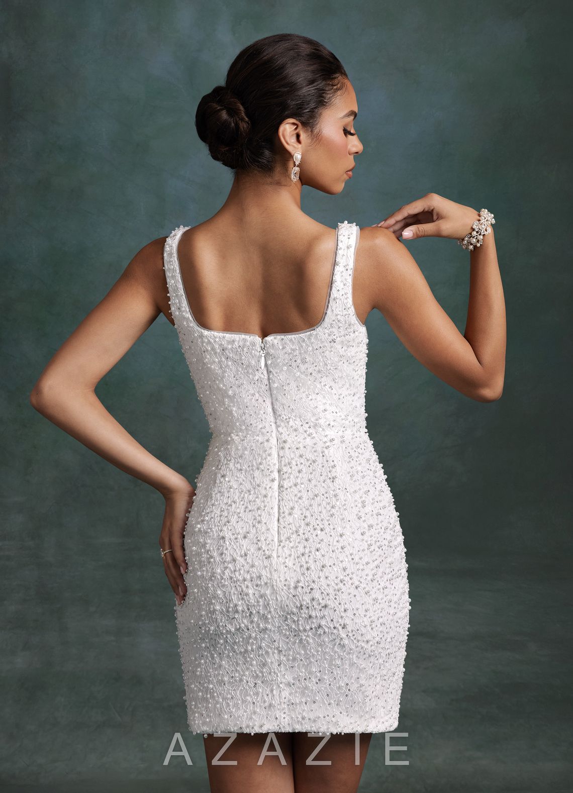 Azazie Gianna Diamond White Sheath Square Neckline Beading Dress diamond_white