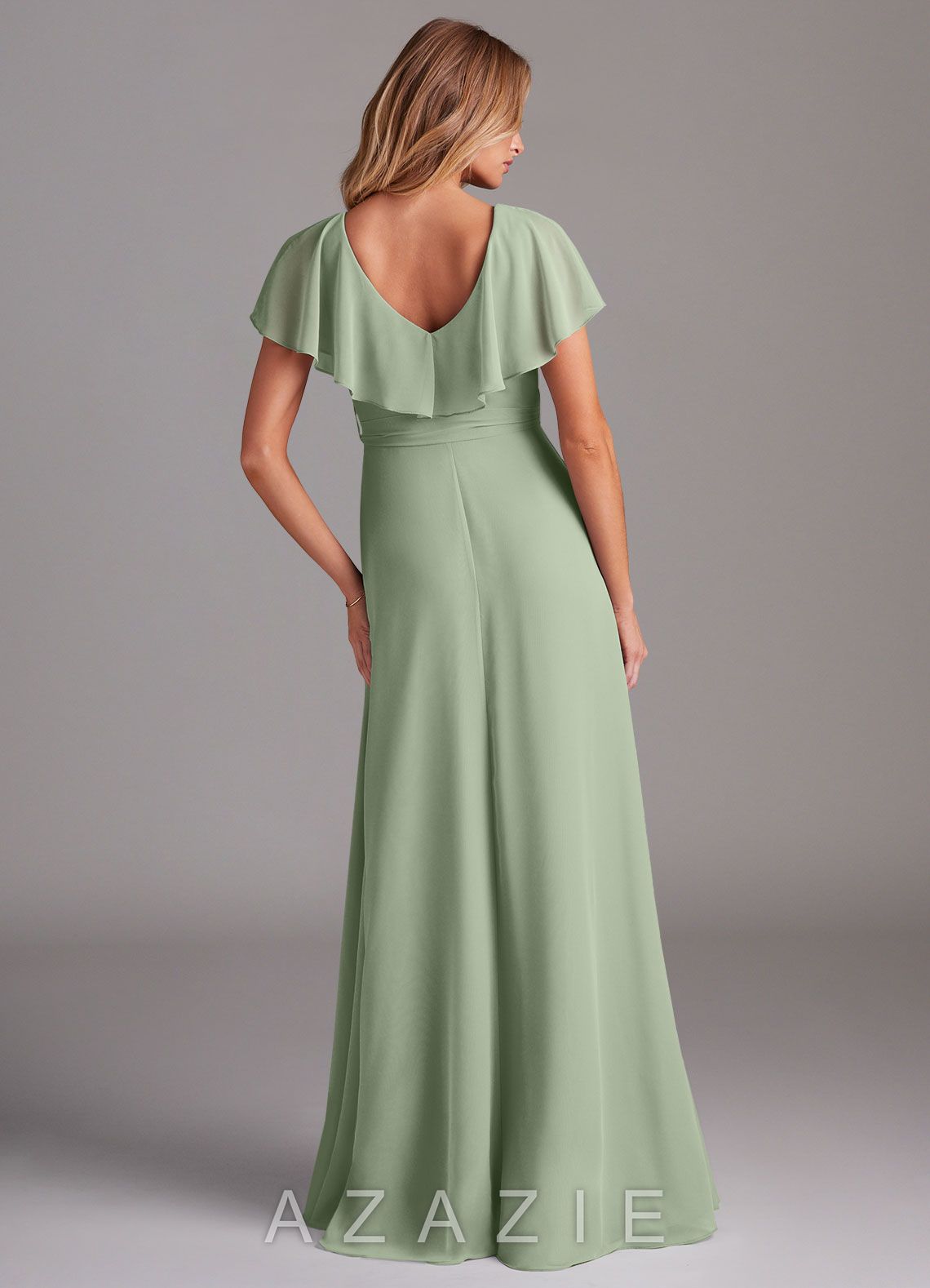 Azazie Lainey Dusty Sage A-Line with Pockets Chiffon Dress dusty_sage