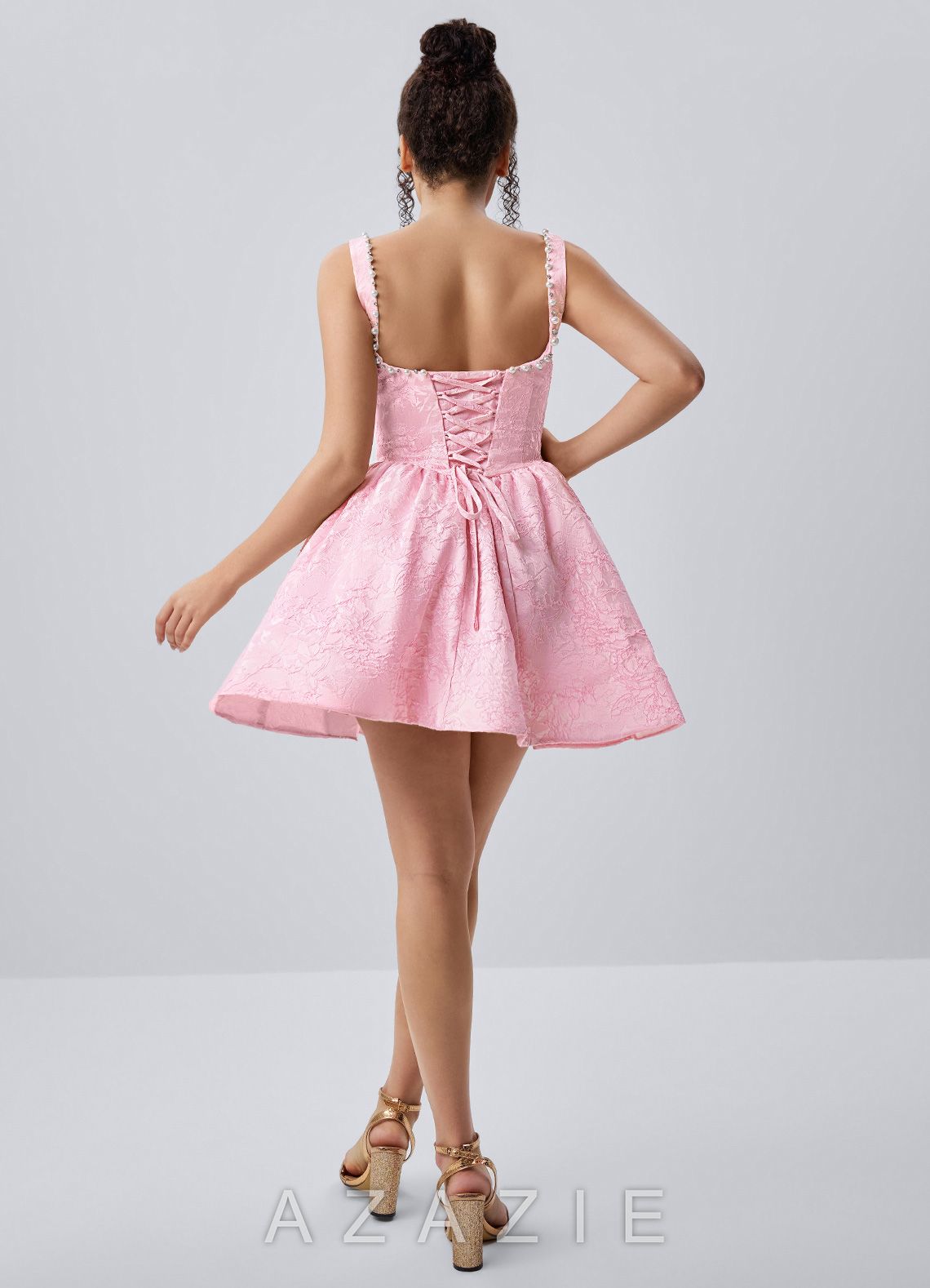Phinsera Pink Jacquard Corset Lace-up Back Mini Dress