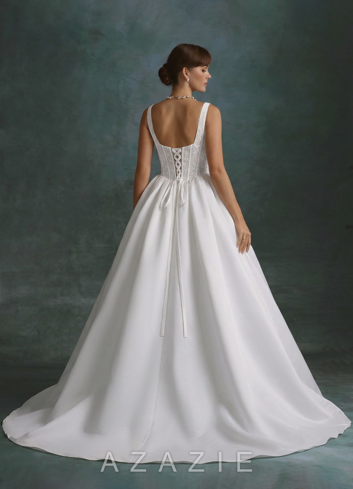 Azazie Belle Diamond White Ball-Gown Satin Dress