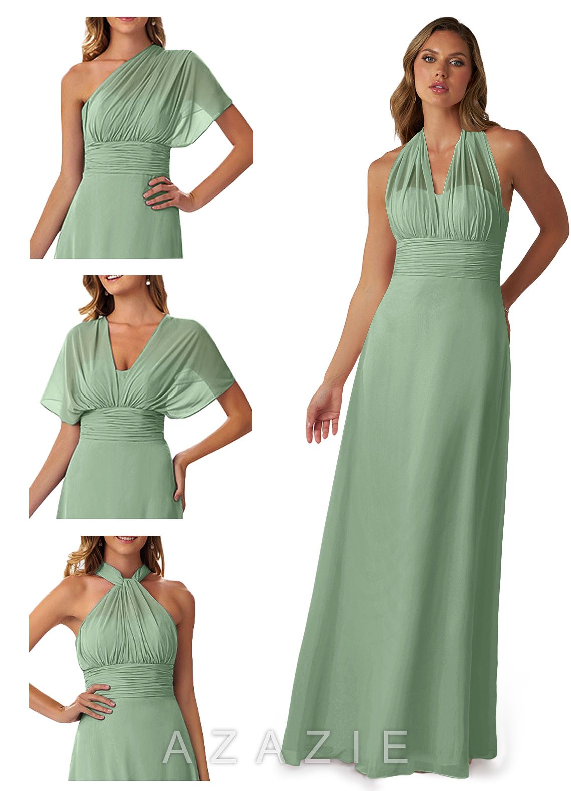 Azazie Fifi Matcha A-Line Strapless Chiffon Convertible Dress matcha
