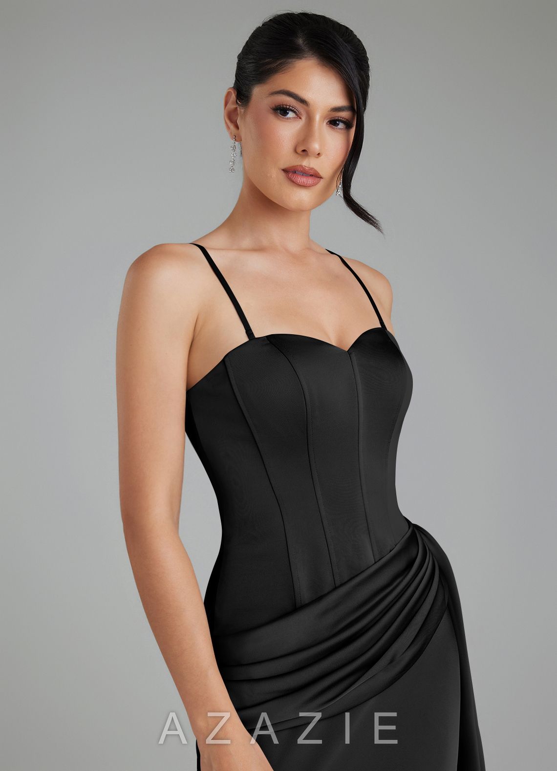 Azazie Draya Black Mermaid Strapless Stretch Satin Dress black