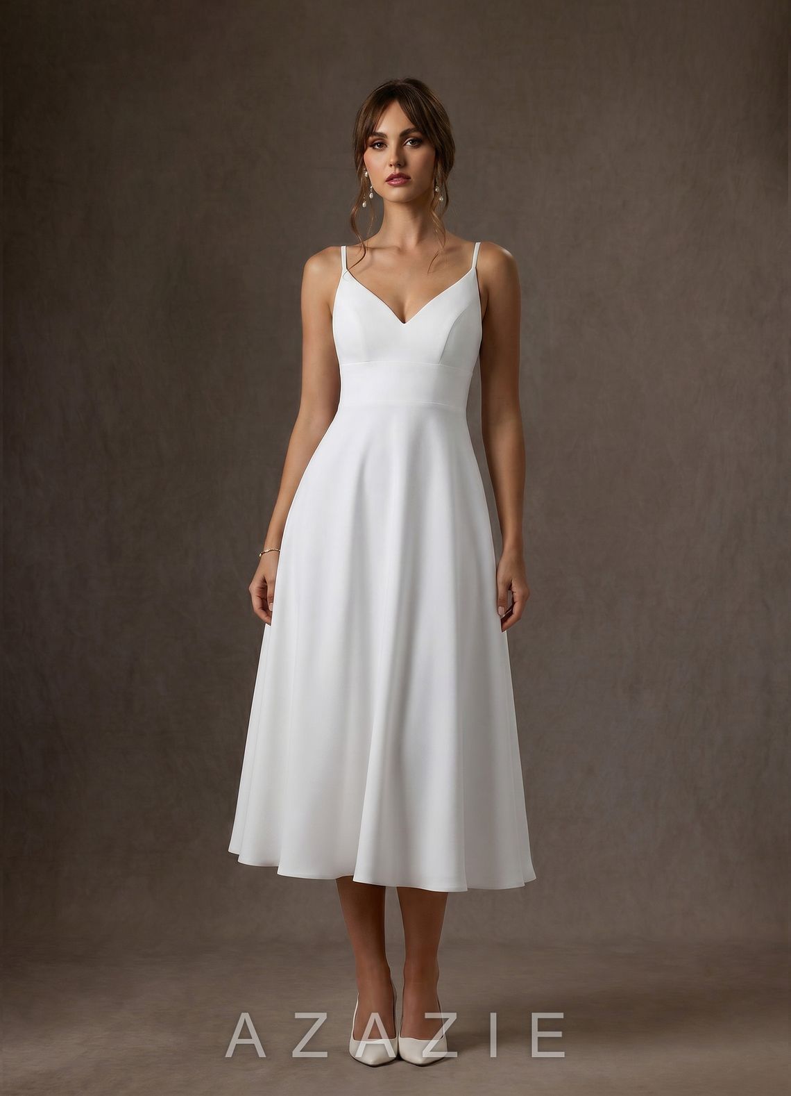 Azazie Xena Diamond White A-Line Stretch Crepe Dress