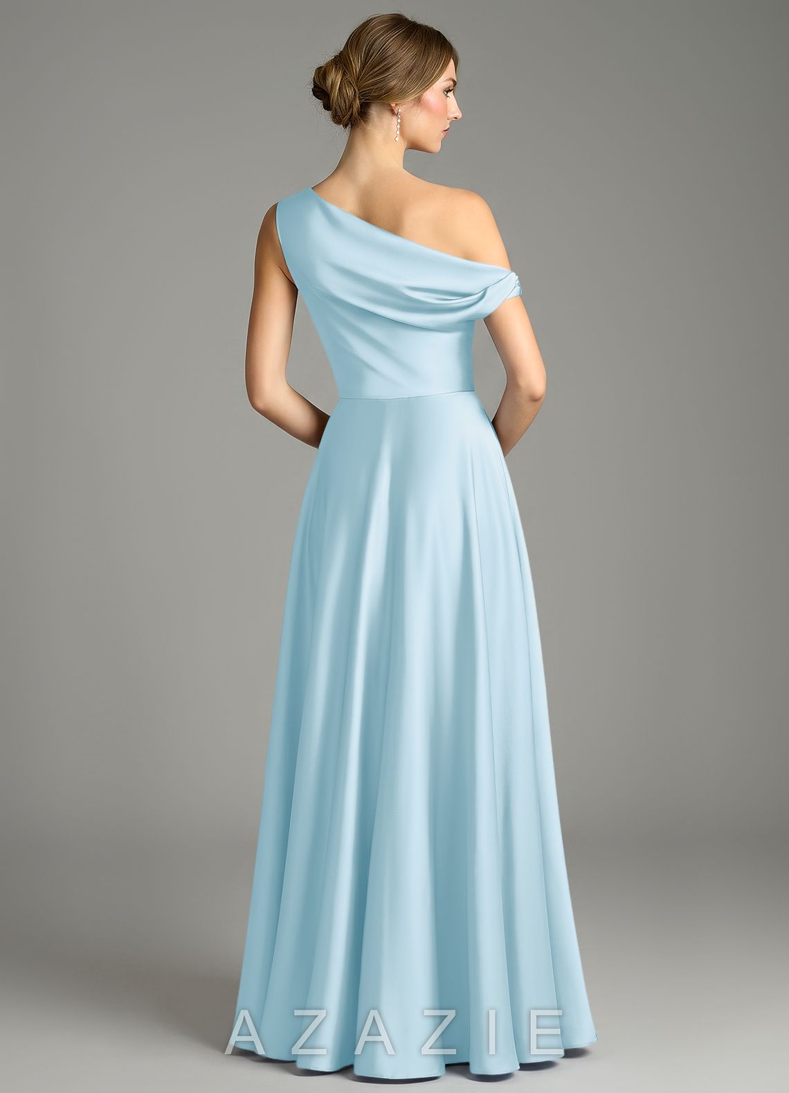 Azazie Xanthe Sky Blue A-Line Off the Shoulder Stretch Satin Dress sky_blue