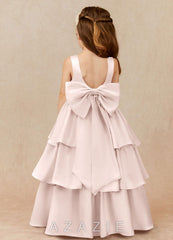 Azazie Margie Blushing Pink A-Line Bow Stretch Satin Dress