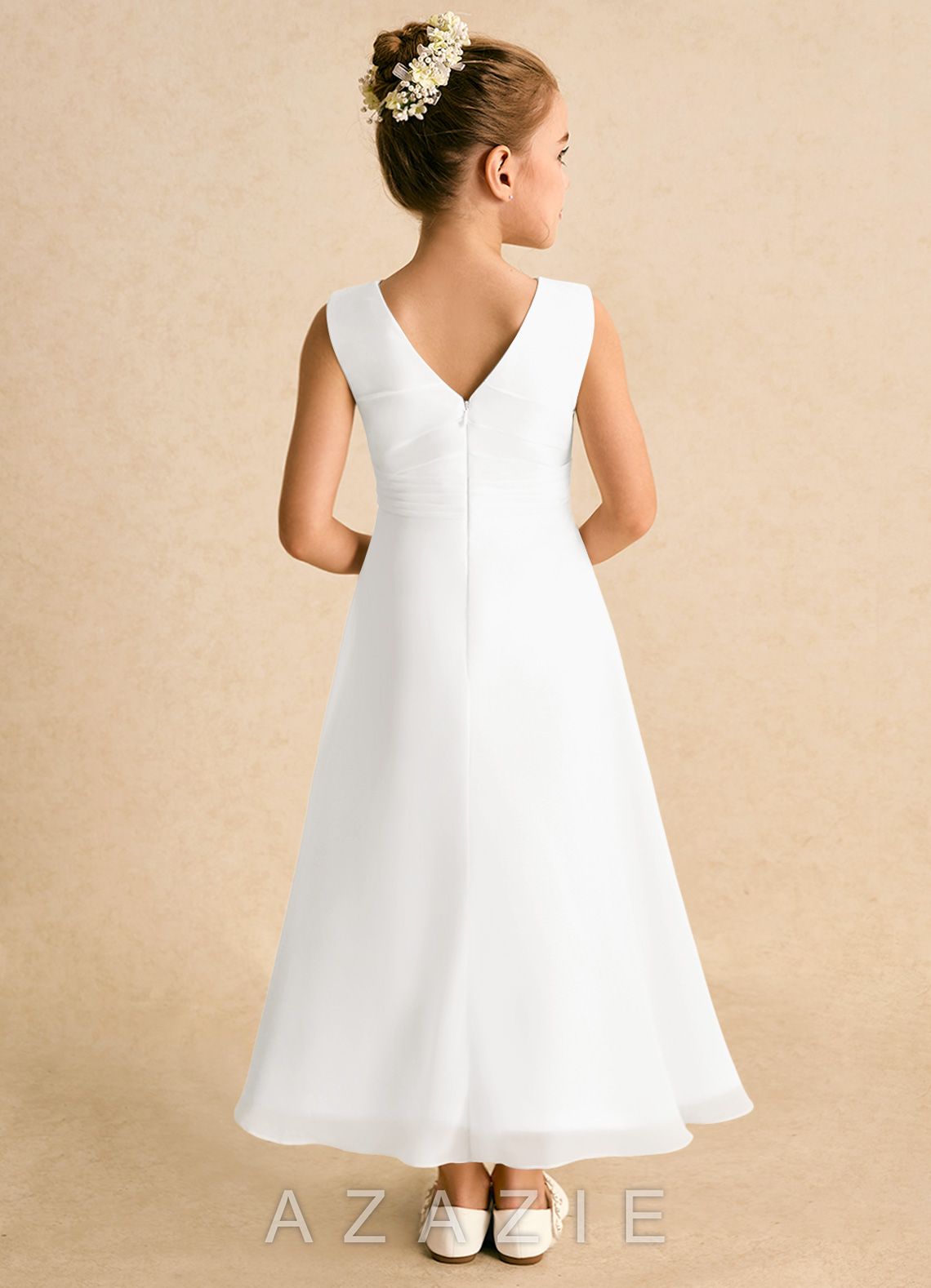 Azazie Edelweiss Ivory A-Line Pleated Chiffon Dress ivory