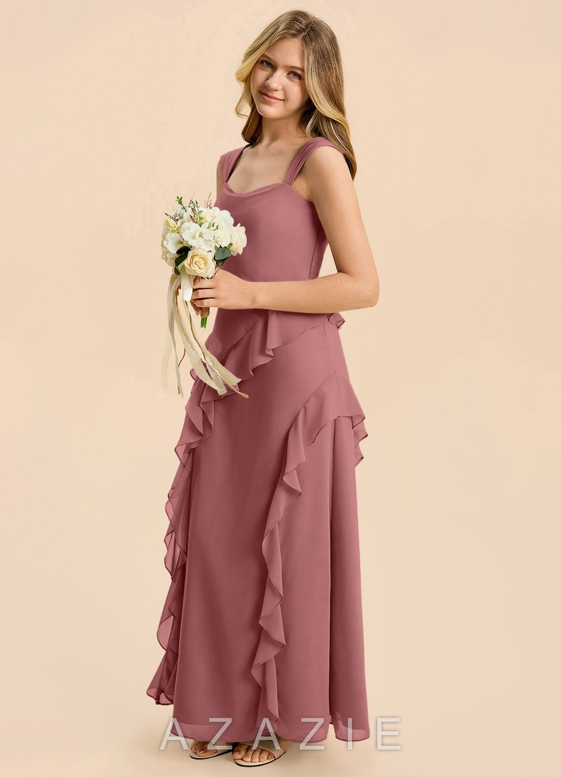 Azazie Sloane Junior Amethyst A-Line Sweetheart Neckline Chiffon Dress amethyst