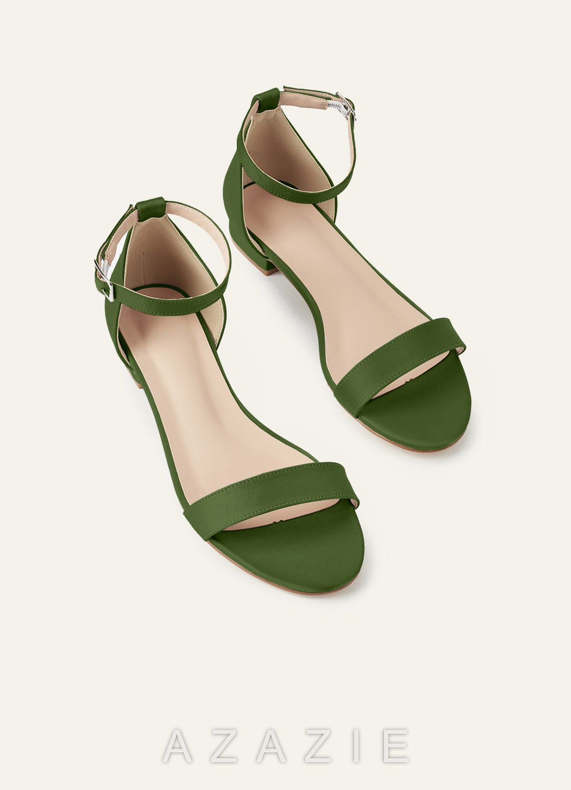 Matching Color Matte Satin Single Strap Ankle Buckle Block Flat Sandals