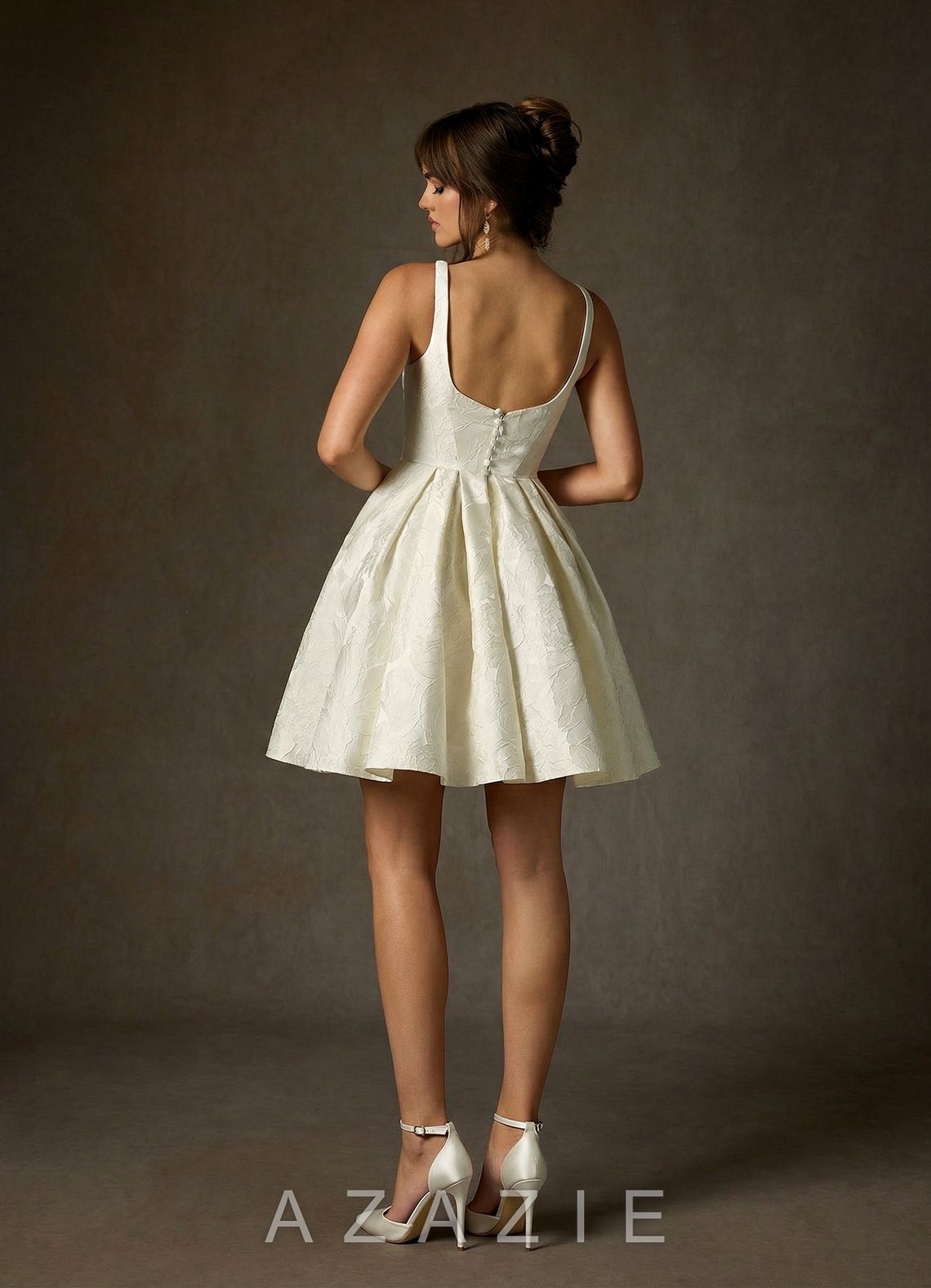 Azazie Ruby Antique White A-Line with Pockets Floral Jacquard Dress antique_white