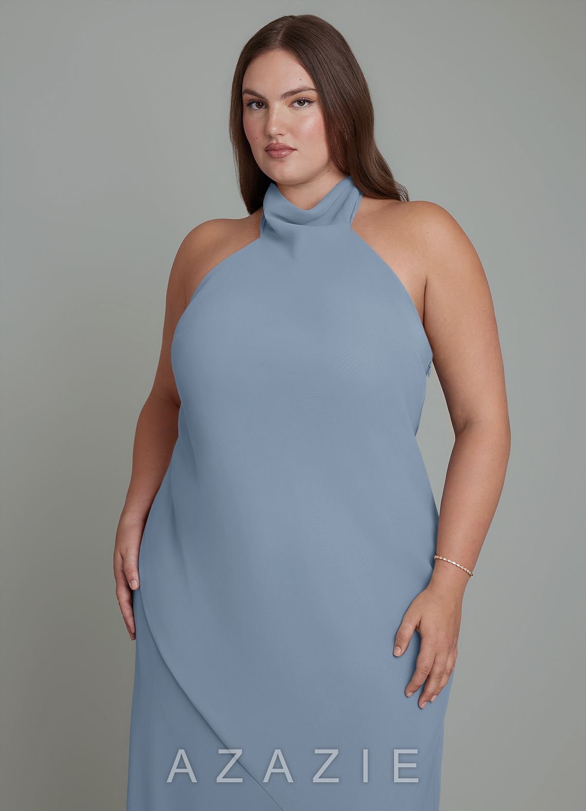 Azazie Velli Dusty Blue Mermaid High Neck Chiffon Dress dusty_blue