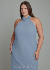Azazie Velli Dusty Blue Mermaid High Neck Chiffon Dress dusty_blue