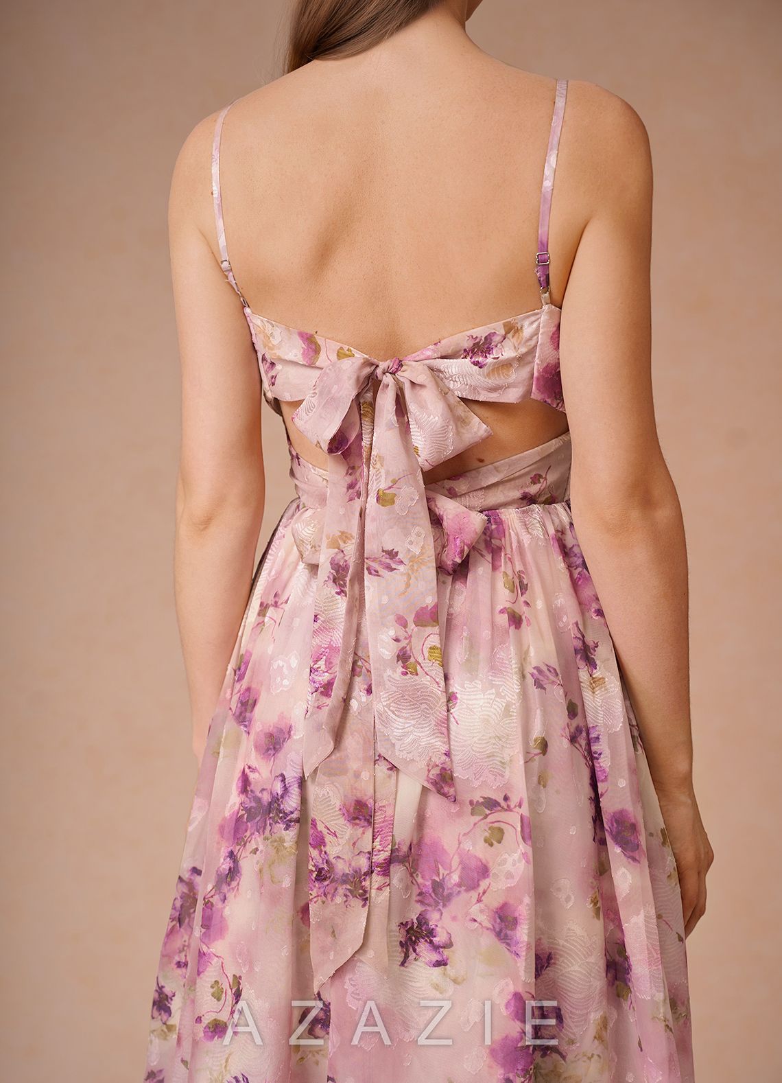 Lumi {color} A-Line V-Neck Pleated Chiffon Dress  sp_mauve_floral_#mf134274