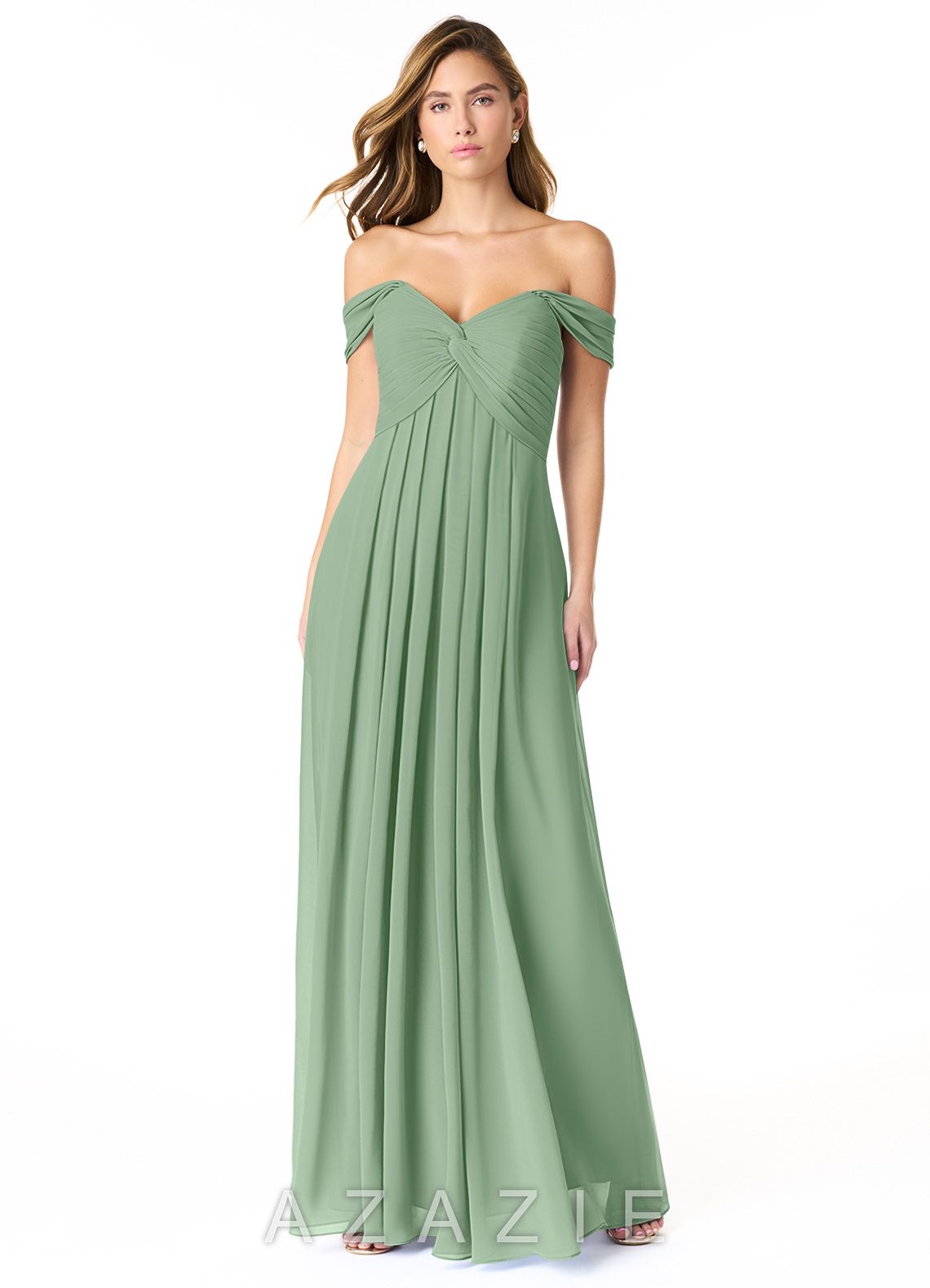 Azazie Kaitlynn Matcha Empire Ruched Chiffon Convertible Dress