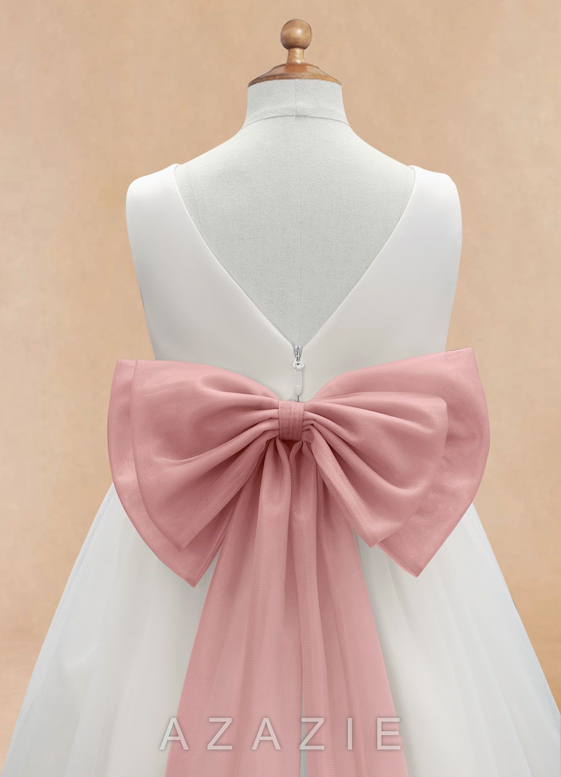 Azazie Kavi Ivory Dusty Rose A-Line Bow Matte Satin Dress ivory/dusty_rose