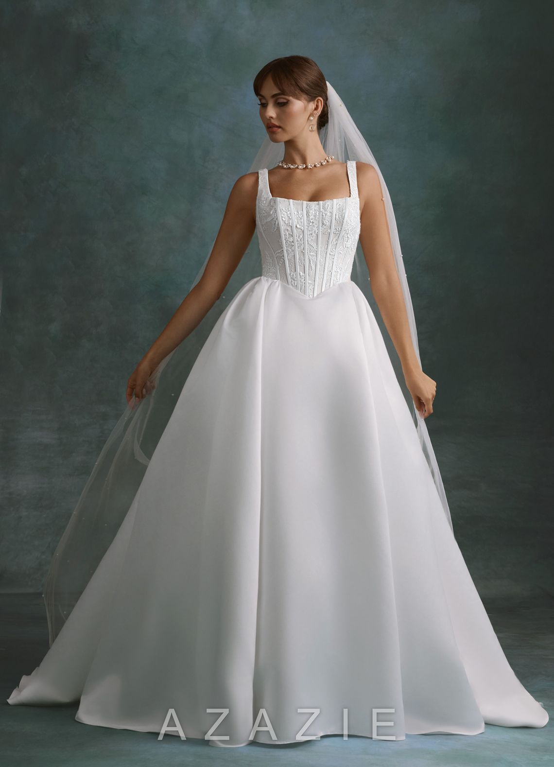 Azazie Belle Diamond White Ball-Gown Satin Dress