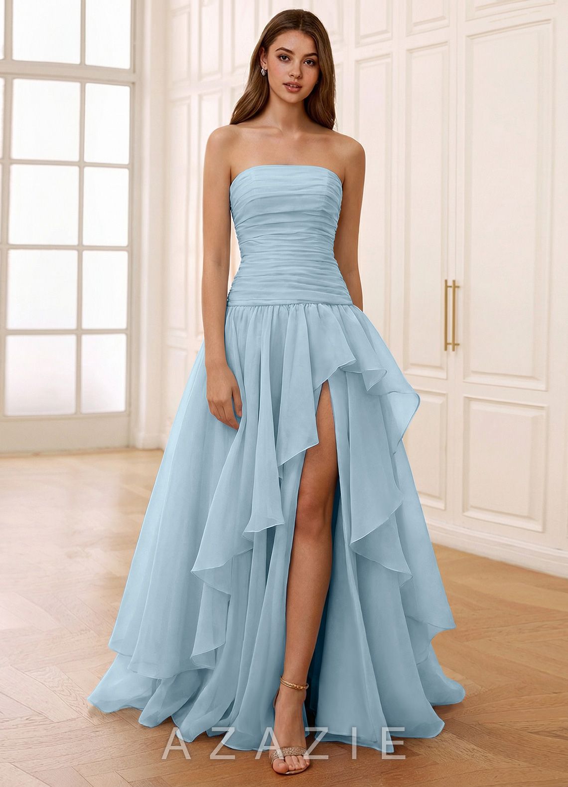 Ocavivien Shy Blue Tulle Prom Dress