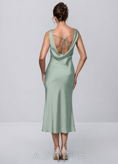 Inez Agave Green Cowl Satin Tie-Back Midi Dress