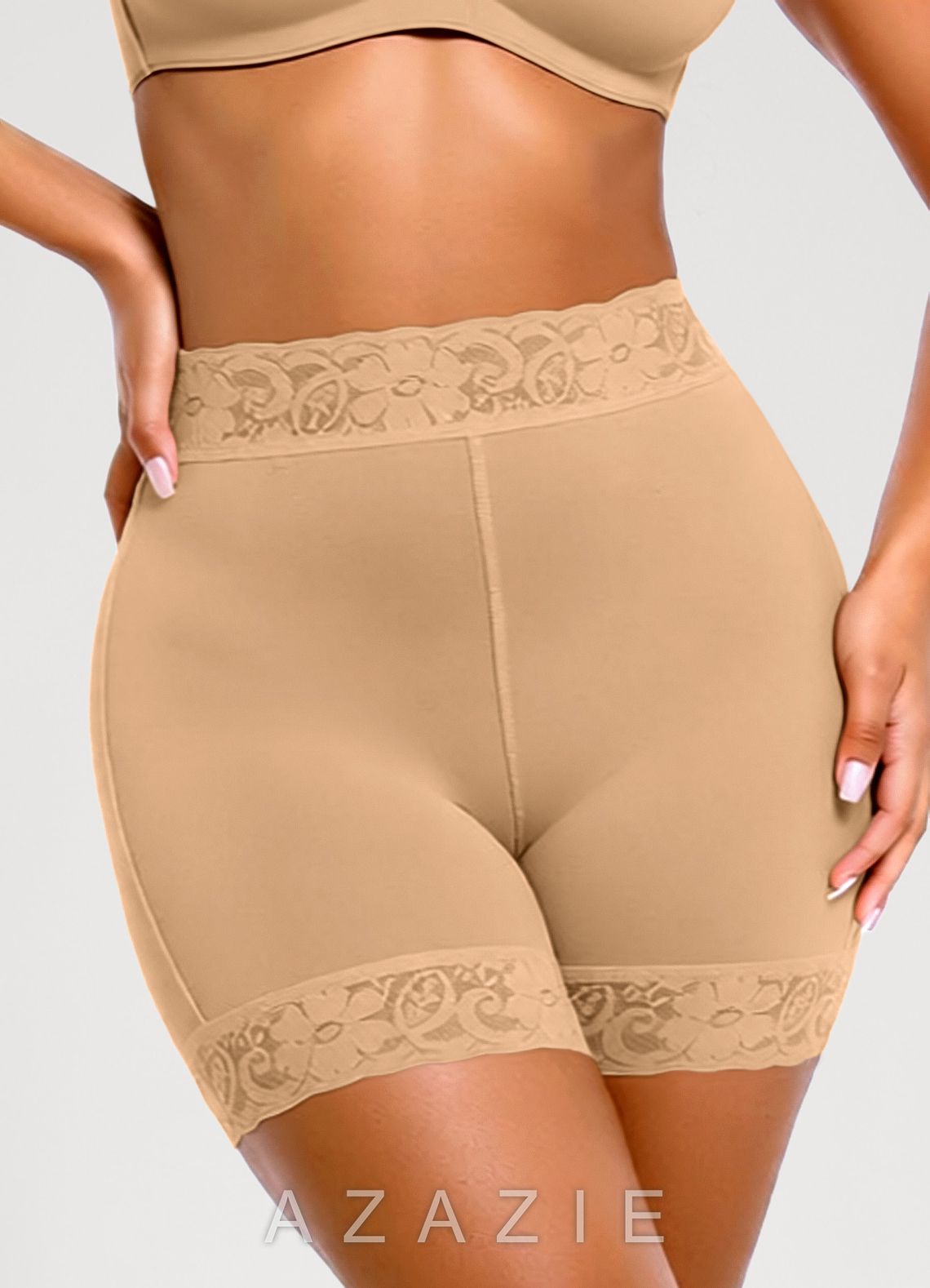 Lace High Waist Tummy Control Butt Lifting Shapewear Shorts  nude