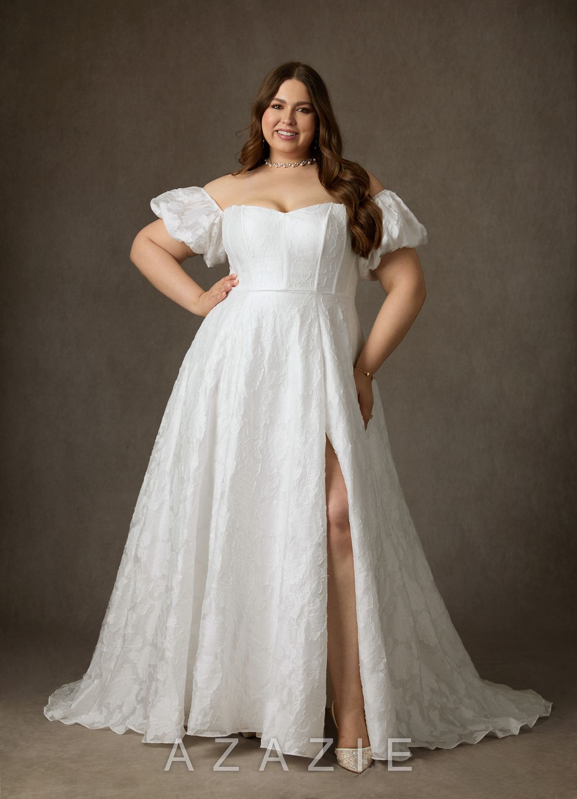 Azazie Gladiola Diamond White Ball-Gown Sweetheart Neckline Floral Burnout Jacquard Dress diamond_white