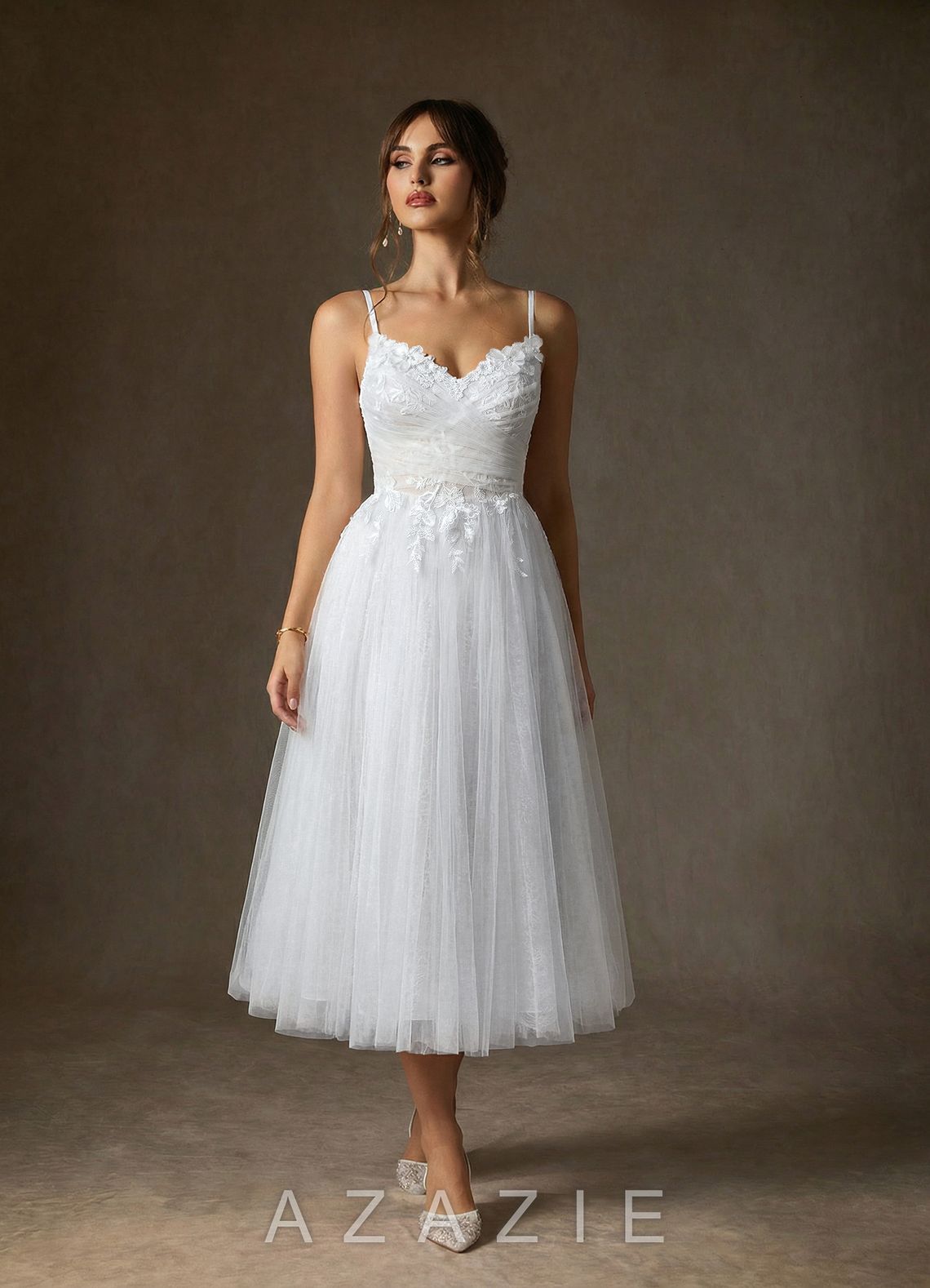 Azazie Zenia Diamond White A-Line Tulle Dress