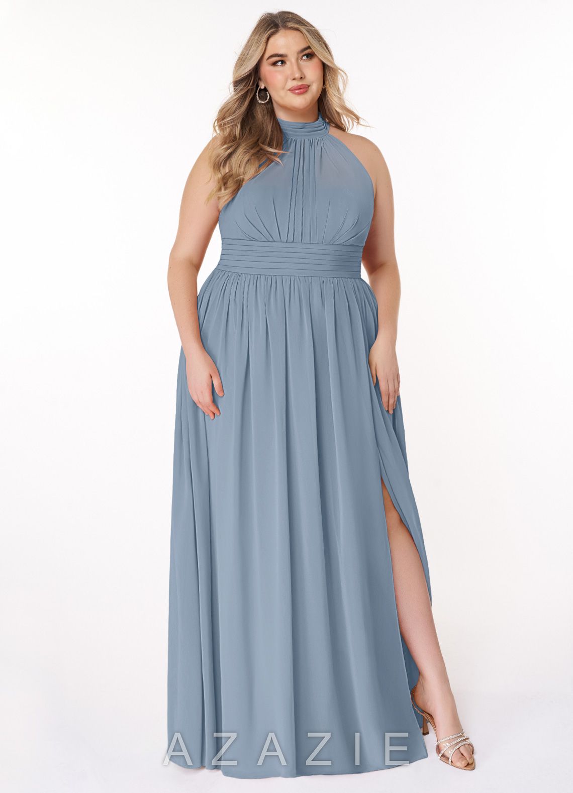 Azazie Iman Dusty Blue A-Line A-Line Ruched Chiffon Dress dusty_blue