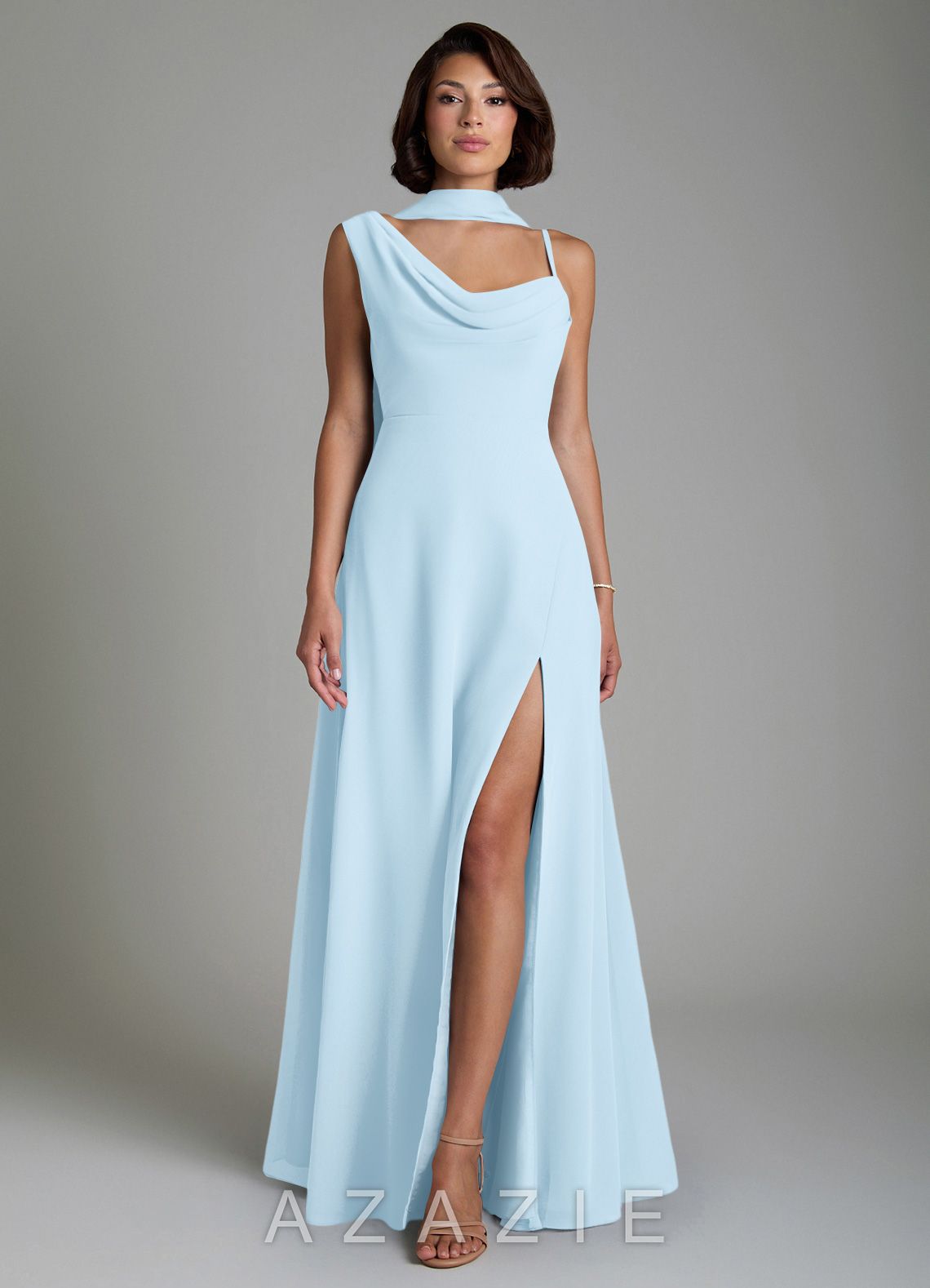 Azazie True Sky Blue A-Line Pleated Chiffon Dress sky_blue